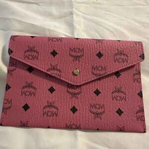 MCM Pink and Black Logo Envelope Clutch